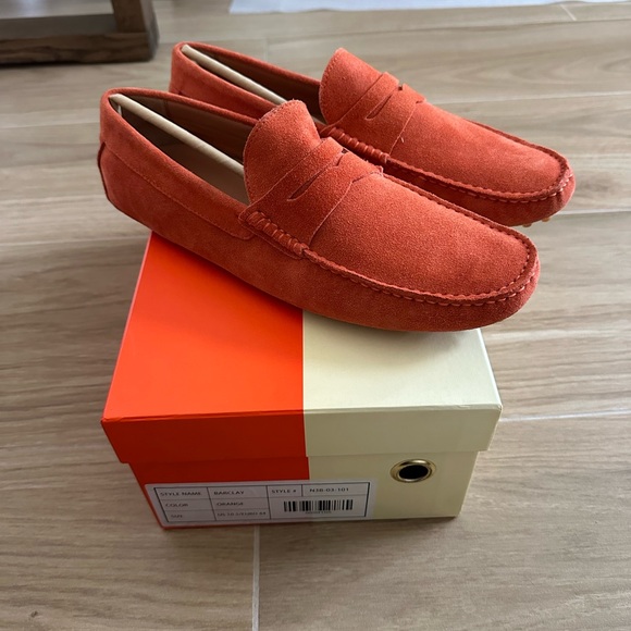 Vibrant Orange Men's Suede Loafers - Picture 2 of 8